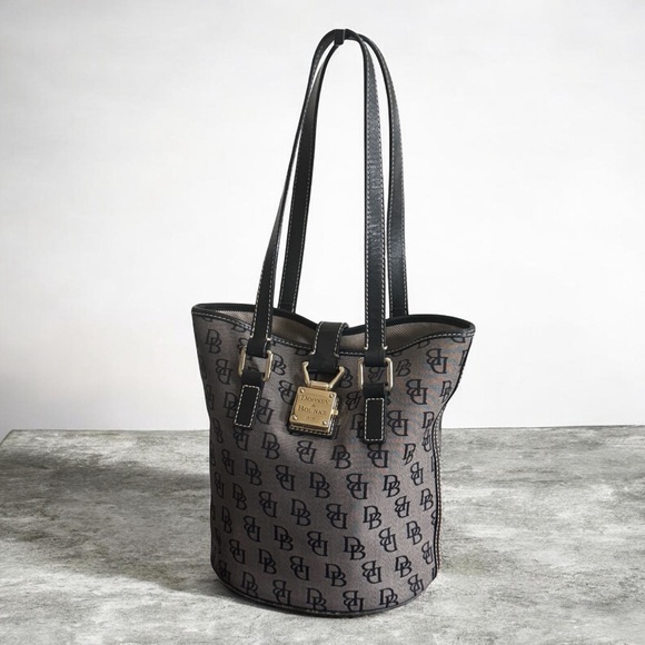 Authentic Dooney & Bourke Monogram Black Grey Bucket Bag - Picture 3 of 14